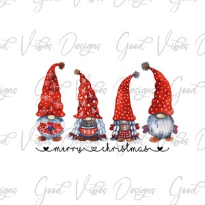 4 Red Hat Gnomes Merry Christmas - PNG Download - Sublimation download, Christmas png, Christmas tee shirt, Christmas Gnome shirt - GnomePNG