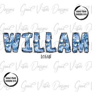 Custom Name PNG, Boy sublimation digital download, Light Blue Camo Letter Name sublimation, Camo Blue font name png, Personalized Name png
