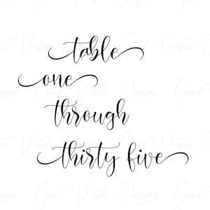 Table Numbers 1 - 35 svg, Wedding Tables svg, Party Tables svg, Event Table Numbers svg, Numbers svg, Files for Cricut SVG/PNG