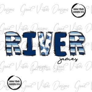 Custom Name PNG, Boy sublimation digital download, Blue Letter Name sublimation, Blue font name png, Personalized blue stripes circles png