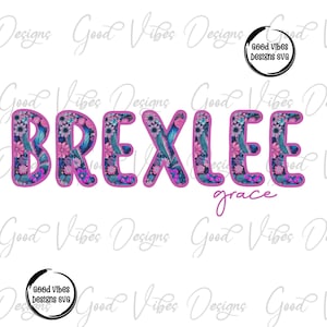 Custom Floral Name png, Pink Blue Vintage Floral font, Custom floral name shirt PNG, Girl name sublimation, Hot Pink Floral Custom Name png