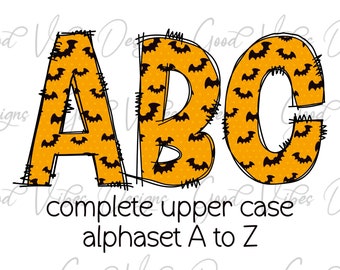 Halloween Alphabet Doodle Capital letters PNG Download, Halloween Font, Halloween letters, Halloween doodle, Halloween doodle numbers