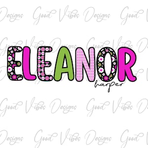 Custom Floral Name png, Retro Hot Pink Floral font, Custom floral name shirt PNG, Girl name sublimation digital download, Custom name png