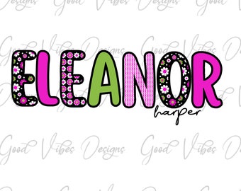 Custom Floral Name png, Retro Hot Pink Floral font, Custom floral name shirt PNG, Girl name sublimation digital download, Custom name png