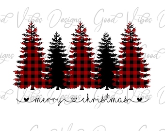 Merry Christmas Buffalo Plaid Sublimation, Red Christmas png, Red Plaid Merry Christmas trees, Christmas Plaid png, Red and black buffalo