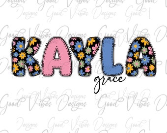 Custom Floral Name PNG, Girl sublimation digital download, Shabby Chic Name sublimation, Flower font name png, Personalized Name shirt png