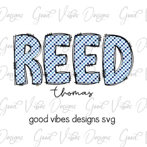 Custom Name PNG, Boy sublimation digital download, Blue Letter Name sublimation, Blue Gingham font name png, Personalized Name shirt png