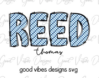 Custom Name PNG, Boy sublimation digital download, Blue Letter Name sublimation, Blue Gingham font name png, Personalized Name shirt png