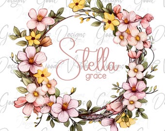 Custom Name PNG, Girl personalized png, Pink Floral Wreath Name png, Pink font name png, Personalized Name png, custom floral wreath png