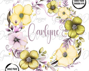 Custom Name PNG, Girl personalized png, Lavender Floral Wreath Name png, Floral name png, Personalized Name png, custom floral wreath png