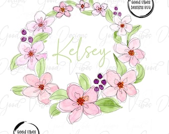 Custom Name PNG, Girl personalized png, Pink Floral Wreath Name png, Pink font name png, Personalized Name png, custom floral wreath png
