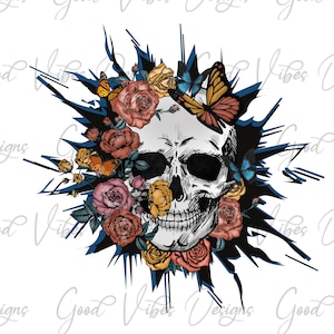 Floral Skull PNG Sublimation Design, Hippie png, Boho png, Skull Flower sublimation, Butterfly Skull sublimation, Butterfly flower skull png