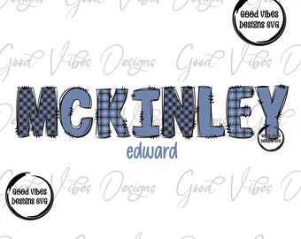 Custom Boy Surname PNG, Blue Black Plaid Name Design, Gingham Check Sublimation PNG,  Personalized Boy Name Wall Art, Rustic Farmhouse Style