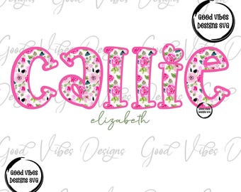 Custom Floral Name png, Watercolor Vintage Floral font, Custom floral name shirt PNG, Girl name sublimation digital download, Pink Name png