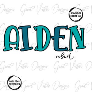 Custom Name PNG, Boy sublimation digital download, Teal Blue Gree Letter Name sublimation, Blue font name png, Personalized Name shirt png
