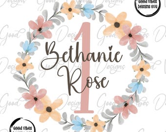 Custom Name PNG, Girl personalized png, Pink blue Floral Wreath Name png, Custom girl name png, Personalized Name png, custom wreath png
