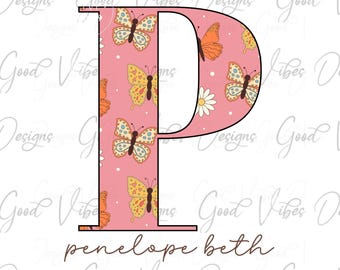 Custom Butterfly Name png, Peach Vintage Floral Butterfly font, Custom Name PNG, Girl name png, Pink Butterfly Name png, Boho Custom png