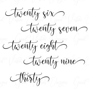 May include: A set of five calligraphy-style numbers, twenty-six through thirty, written in black ink on a white background.
