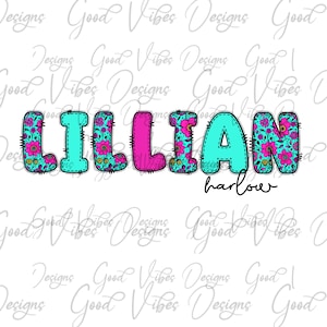 Custom Floral Name png, Bright Vintage Floral font, Custom floral name shirt PNG, Girl name sublimation digital download, Hot Pink Name png