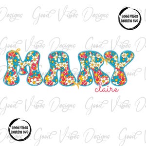Custom Floral Name png, Retro Daisy Floral font, Custom floral name shirt PNG, Girl name sublimation png download, Turquoise Floral Name png