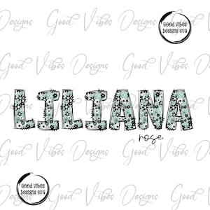 Custom Name PNG, Girl sublimation download, Green Daisy Shabby Chic Name sublimation, cute daisy floral font name png, Personalized Name png