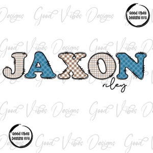 Custom Name PNG, Boy sublimation digital download, Blue Plaid Letter Name sublimation, Blue font name png, Personalized Name shirt sign png