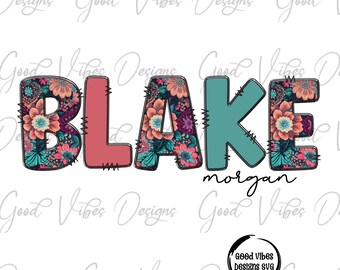 Custom Floral Name png, Floral Vintage Floral font, Custom floral name shirt PNG, Girl name sublimation, Coral Teal Peach Name png