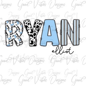 Custom Name PNG, Boy sublimation digital download, Blue Letter Name sublimation, Blue Cow font name png, Personalized Name shirt sign png