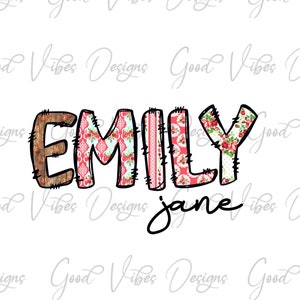 Custom Name PNG, Girl sublimation digital download, Shabby Chic Name sublimation, Floral font name png, Personalized Name shirt sign png