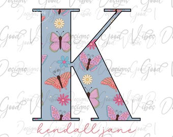 Custom Butterfly Name png, Blue Vintage Floral Butterfly font, Custom Name PNG, Girl name png, Pink Butterfly Name png, Boho Custom png
