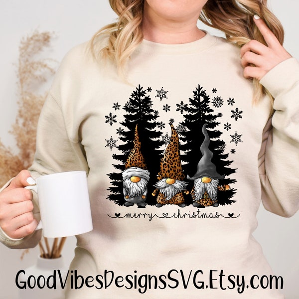 Merry Christmas Leopard Grey Gnomes PNG Sublimation download, Christmas png, Christmas tee shirt, Christmas Gnome shirt - Gnome PNG