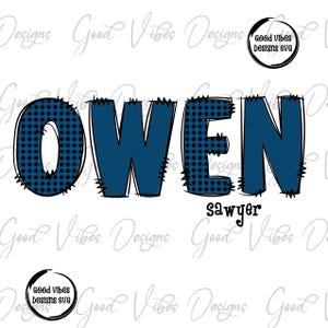 Custom Name PNG, Boy sublimation digital download, Blue gingham Letter Name sublimation, Blue font name png, Personalized Name shirt png