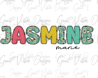 Custom Name PNG, Girl sublimation digital download, Retro Floral Shabby Chic Name sublimation, Daisy font name png, Personalized Name shirt