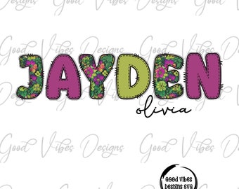 Custom Floral Name png, Vintage Floral font, Custom floral name shirt PNG, Girl name sublimation, Purple Green Floral Name png, Custom PNG