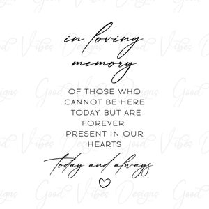 In Loving Memory svg, Memorial svg, Memory svg, Wedding svg, In Memory svg Files for Cricut, Vinyl Cut Files, SVG/PNG