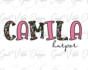Custom Floral Name png, Pretty Retro floral font, Custom floral name shirt PNG, Girl name sublimation digital download, Pink Name png