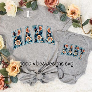 MAMA and Baby floral PNG, Mommy and Me Shirts, Matching Mother and Daughter Shirts, Gift for Mommy and Bay, Cute Baby shower gift