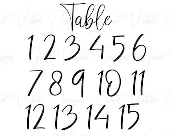 May include: Table numbers 1 through 15 in a handwritten script font. The word "Table" is written above the numbers.
