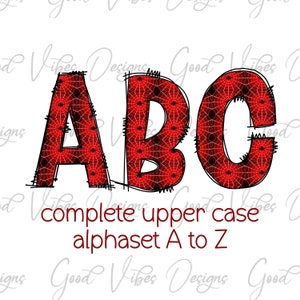 Halloween Red and Black Spiders Web Alphabet Doodle letters and numbers PNG Download, Halloween Font, Halloween letters, Halloween doodle