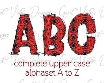 Halloween Red and Black Spiders Web Alphabet Doodle letters and numbers PNG Download, Halloween Font, Halloween letters, Halloween doodle