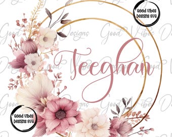 Custom Name PNG, Girl personalized png, Pink Floral Wreath Name png, Pink font name png, Personalized Name png, custom floral wreath png