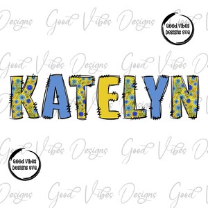 Custom Name PNG, Girl sublimation digital download, Blue Yellow Shabby Chic Name sublimation, Personalized Name Floral shirt png