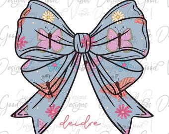Custom Butterfly Name PNG, Girl sublimation digital download, Butterfly Bow Name design, Blue font name png, Personalized Name shirt png