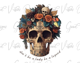 Floral Skull PNG Sublimation Design, Hippie png, Boho png, Skull Flower sublimation, Butterfly Skull sublimation, Butterfly flower skull png