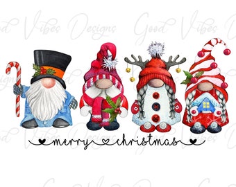 Four Gnomes Merry Christmas - PNG Download - Sublimation download, Christmas png, Christmas tee shirt, Christmas Gnome shirt - Gnome PNG