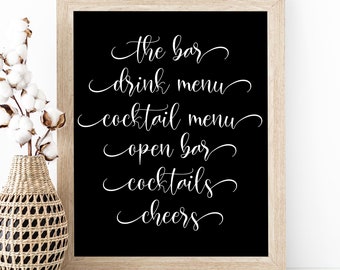 The Bar svg, Open Bar svg, Cocktail Menu svg, Drink Menu svg, Cheers svg, Files for Cricut, Vinyl Cut Files, SVG/PNG