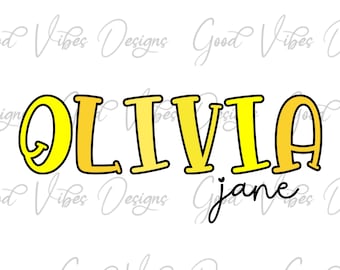 Custom Name PNG, Girl Boy sublimation digital download, Shabby Chic Name sublimation, Yellow font name png, Personalized Name shirt sign png
