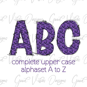 Halloween Purple Black Bats and Stars Alphabet Doodle letters and numbers PNG Download, Halloween Font, Halloween letters, Halloween doodle