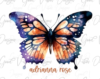 Butterfly Custom Name png, Purple Orange Vintage Butterfly custom name png, Custom Monarch Butterfly name shirt PNG, Girl name sublimation