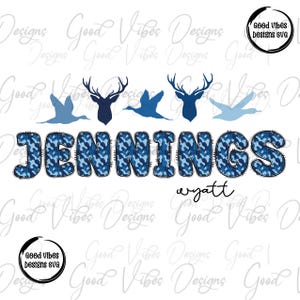 Custom Deer Duck Camo Name PNG, Duck Deer hunting personalized sublimation, Blue Camo Letter Name PNG, Camo font name png, Name custom png